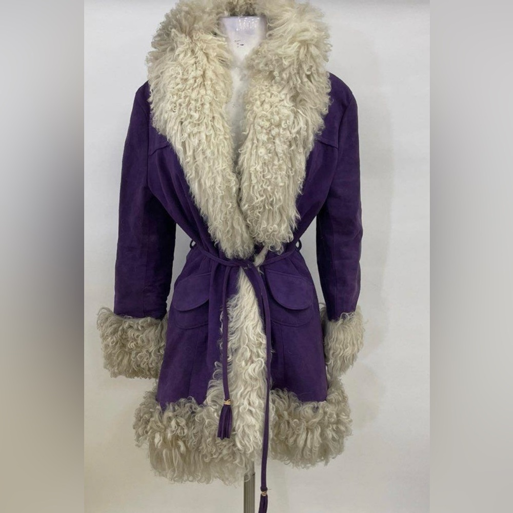 Vintage Penny Lane Suede Fur Hippie Chic Curly Afghan Lamb Shearling Coat
